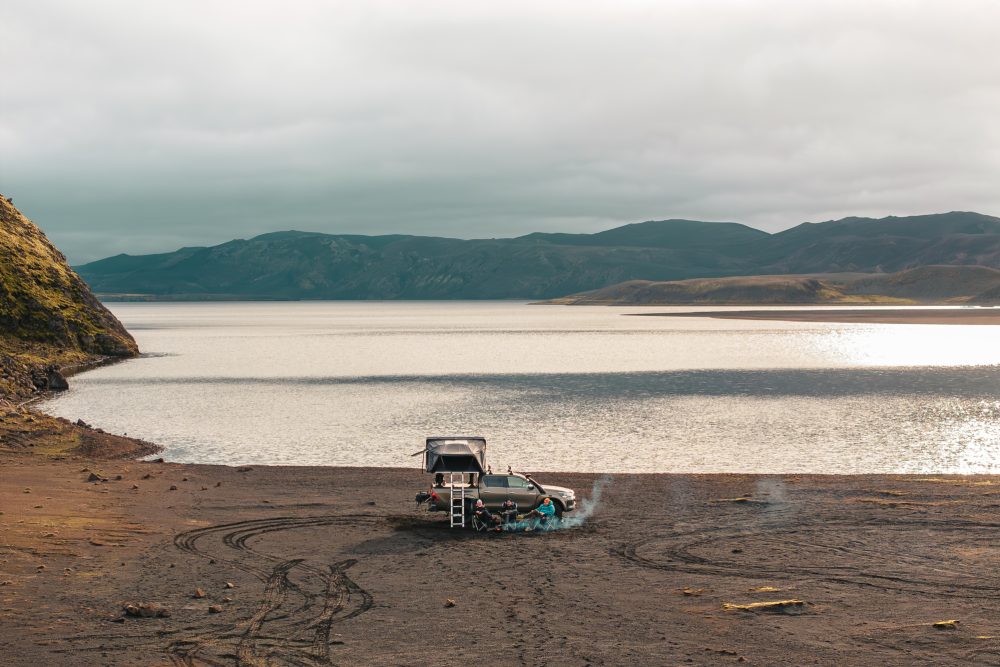 Bonfire by Langisjór lake in the highlands of Iceland.