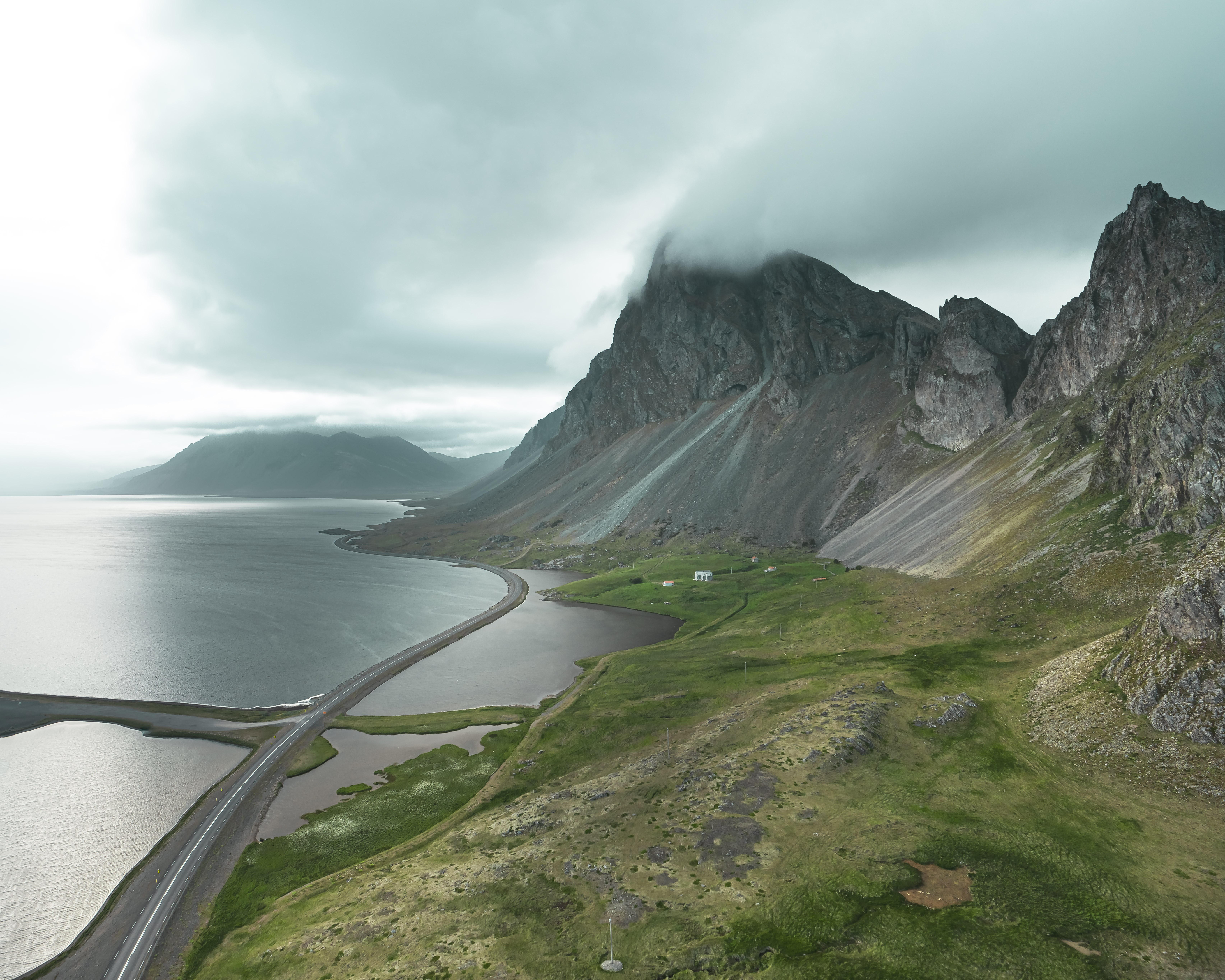The steep slopes of Eystrahorn mountain on the South East coast, a region known for high winds and changing road conditions.