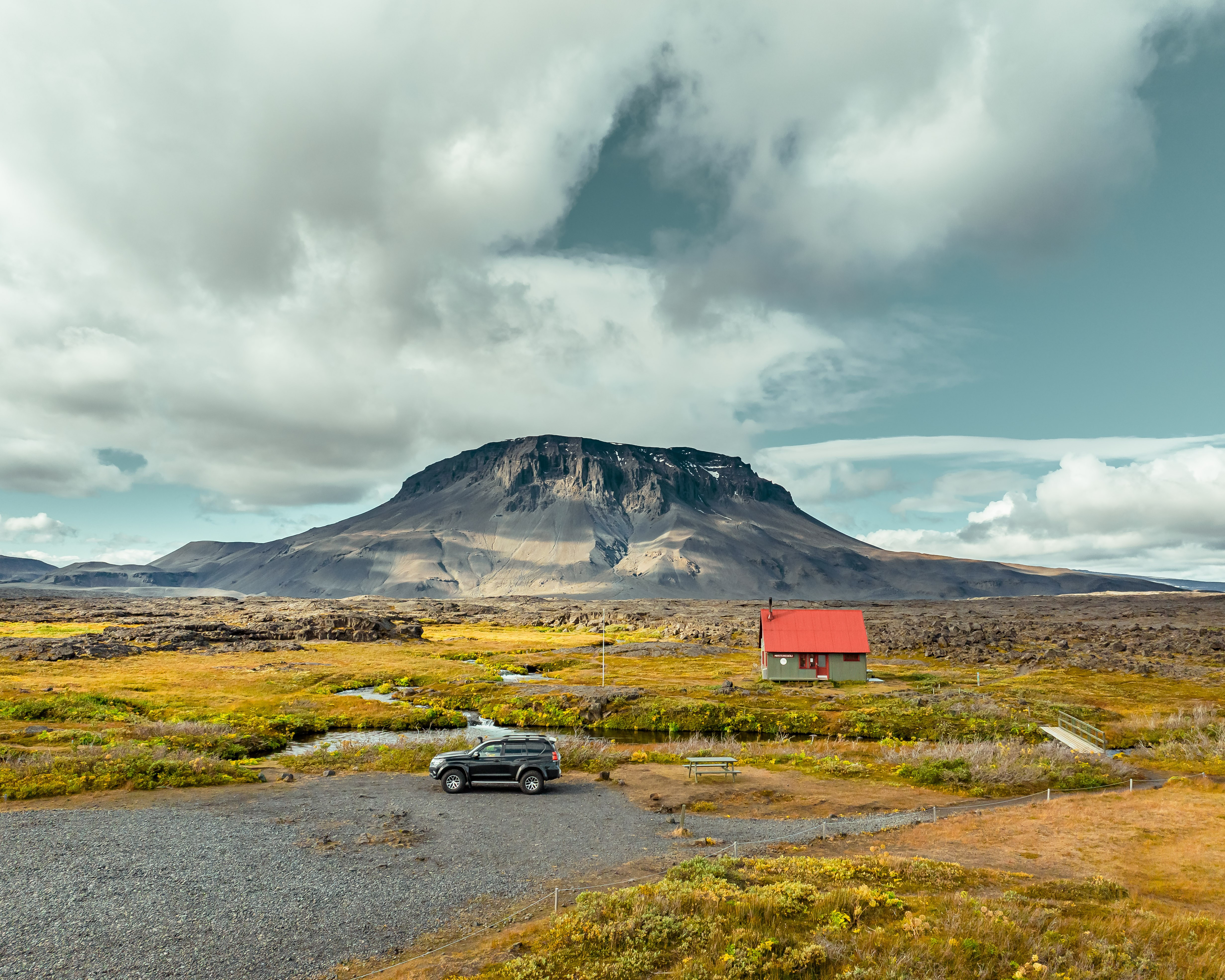 View of the table mountain Herðubreið from the F88 Highland road in North Iceland.
